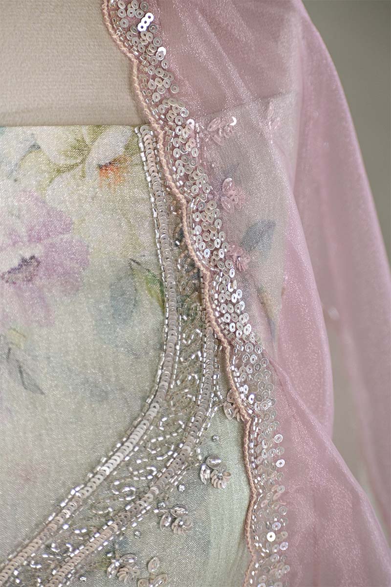 Liril Green Tissue Silk Salwar Suit with Floral Prints