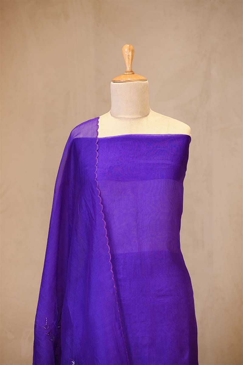 Purple Organza Silk Salwar Suit Set with Appliqué Floral Work