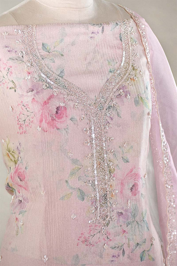 Pink Tissue Silk Salwar Suit with Floral Prints