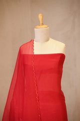 Red Organza Silk Salwar Suit Set with Appliqué Floral Work