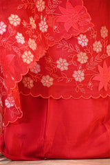 Red Organza Silk Salwar Suit Set with Appliqué Floral Work