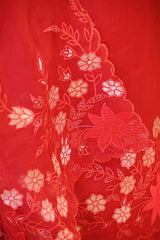 Red Organza Silk Salwar Suit Set with Appliqué Floral Work