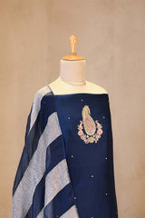 Navy Blue Organza Silk Salwar Suit Set with Aari Handwork