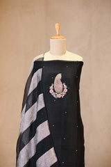 Black Organza Silk Salwar Suit Set with Aari Handwork