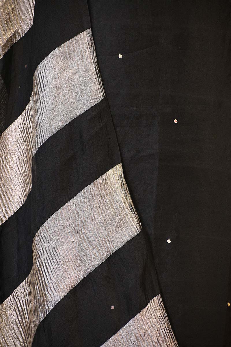 Black Organza Silk Salwar Suit Set with Aari Handwork