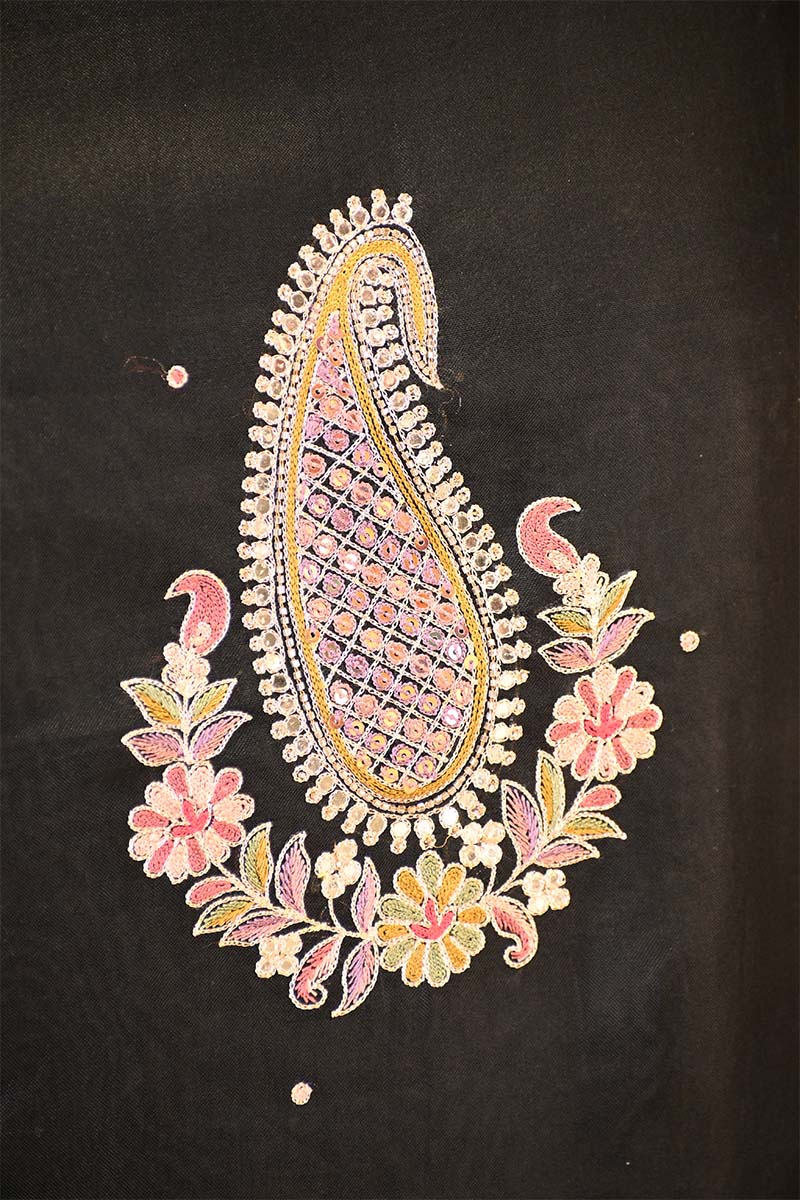 Black Organza Silk Salwar Suit Set with Aari Handwork