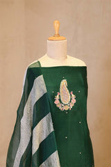 Bottle Green Organza Silk Salwar Suit Set with Aari Handwork