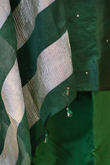 Bottle Green Organza Silk Salwar Suit Set with Aari Handwork