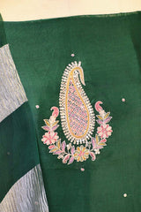 Bottle Green Organza Silk Salwar Suit Set with Aari Handwork