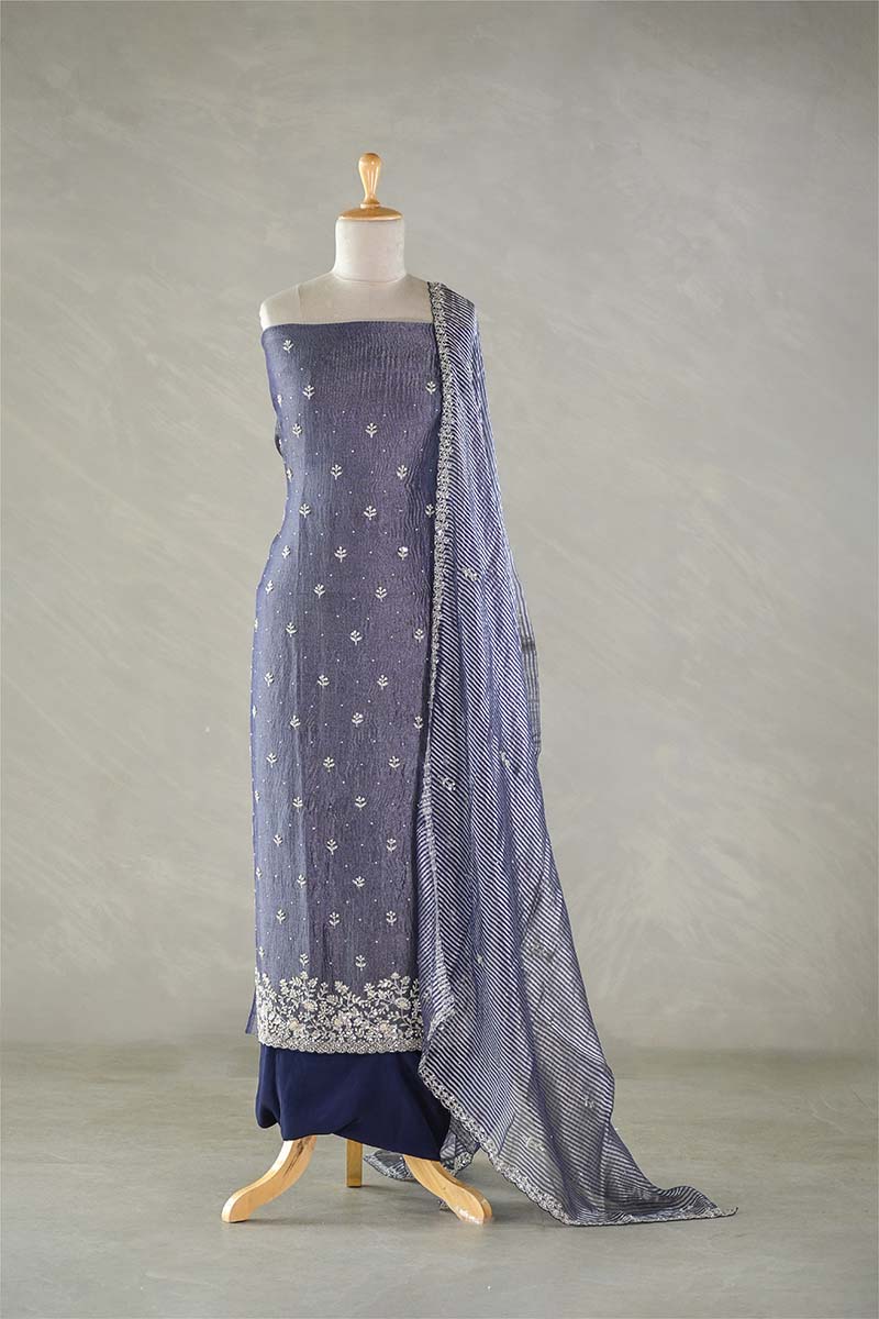 Midnight Blue Tissue Silk Salwar Suit with Mayur Motif Dupatta
