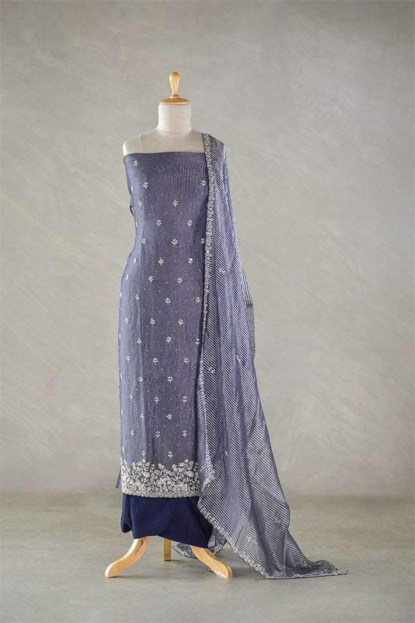 Midnight Blue Tissue Silk Salwar Suit with Mayur Motif Dupatta