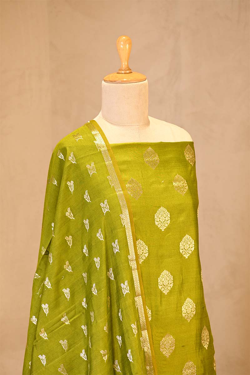 Heena Green Chiniya Silk Salwar Suit Set with Floral Zari Motifs