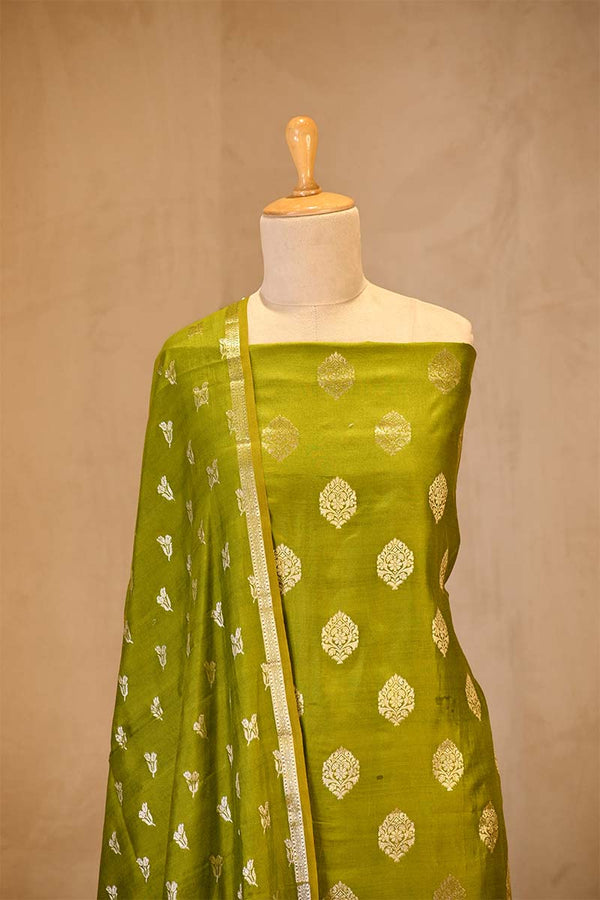 Heena Green Chiniya Silk Salwar Suit Set with Floral Zari Motifs