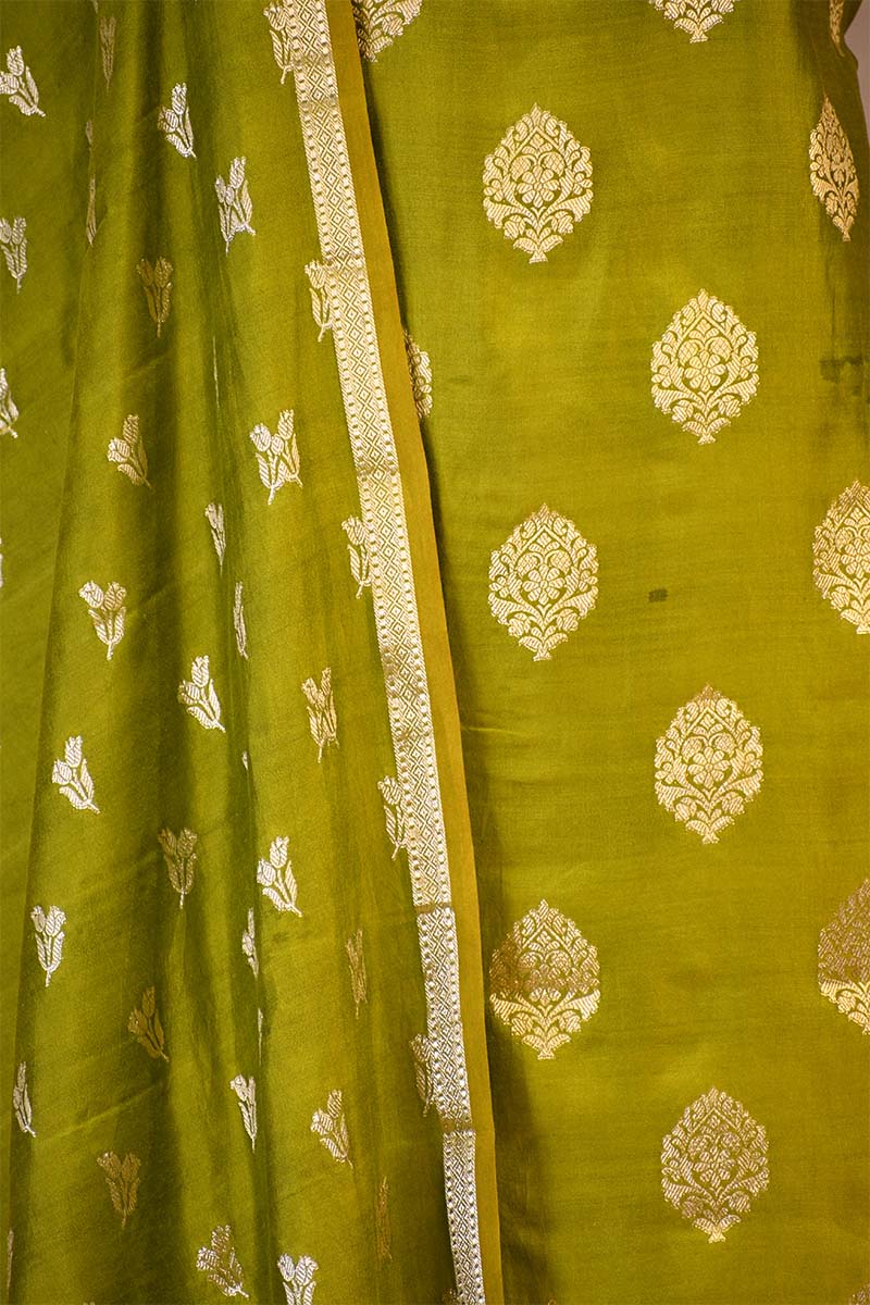 Heena Green Chiniya Silk Salwar Suit Set with Floral Zari Motifs