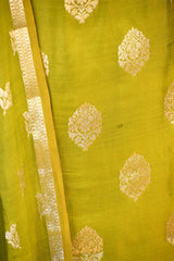 Heena Green Chiniya Silk Salwar Suit Set with Floral Zari Motifs