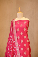 Pink Chiniya Silk Salwar Suit Set with Floral Zari Motifs