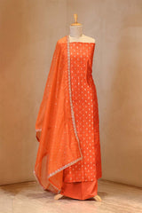 Orange Raw Silk Salwar Suit Set with Embellished Organza Dupatta