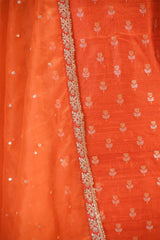Orange Raw Silk Salwar Suit Set with Embellished Organza Dupatta