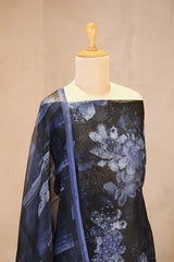 Blue Organza Silk Floral Printed Suit Set with Aari Handwork