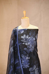 Blue Organza Silk Floral Printed Suit Set with Aari Handwork