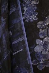 Blue Organza Silk Floral Printed Suit Set with Aari Handwork