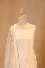 White Organza Silk Suit Set with Appliqué Work