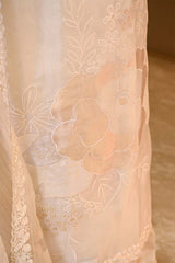 White Organza Silk Suit Set with Appliqué Work