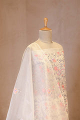 White Organza Silk Salwar Suit with Emberoidered Dupatta