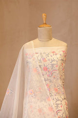 White Organza Silk Salwar Suit with Emberoidered Dupatta