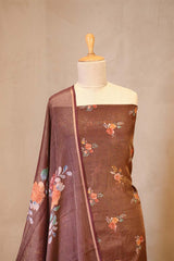Brown Tissue Unstitched Salwar Suit Set with Digital Floral Prints