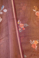 Brown Tissue Unstitched Salwar Suit Set with Digital Floral Prints