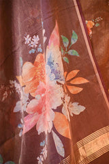 Brown Tissue Unstitched Salwar Suit Set with Digital Floral Prints
