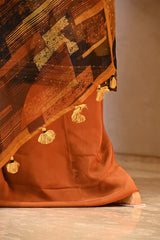 Mustard Yellow Organza Silk Floral Printed Suit Set with Aari Handwork