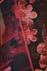 Rust Red Organza Silk Floral Printed Suit Set with Aari Handwork