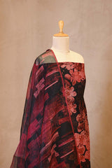 Rust Red Organza Silk Floral Printed Suit Set with Aari Handwork