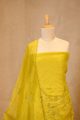 Lime Yellow Organza Silk Salwar Suit Set with Swan and Floral Hand-Embroidery