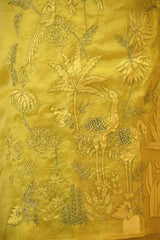 Lime Yellow Organza Silk Salwar Suit Set with Swan and Floral Hand-Embroidery