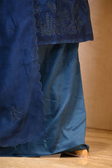 Blue Organza Silk Salwar Suit Set with Swan and Floral Hand-Embroidery