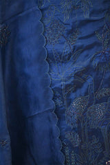 Blue Organza Silk Salwar Suit Set with Swan and Floral Hand-Embroidery