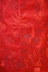 Red Organza Silk Salwar Suit Set with Swan and Floral Hand-Embroidery