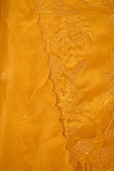 Yellow Organza Silk Salwar Suit Set with Swan and Floral Hand-Embroidery
