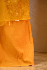 Yellow Organza Silk Salwar Suit Set with Swan and Floral Hand-Embroidery