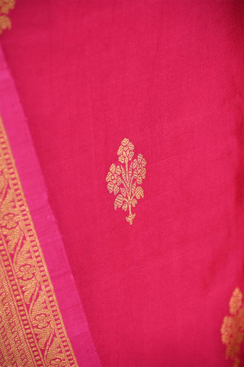 Pink Banarasi Silk Salwar Suit Set with Green Organza Dupatta