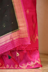Pink Banarasi Silk Salwar Suit Set with Green Organza Dupatta