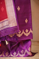Purple Banarasi Silk Salwar Suit Set with Red Organza Dupatta