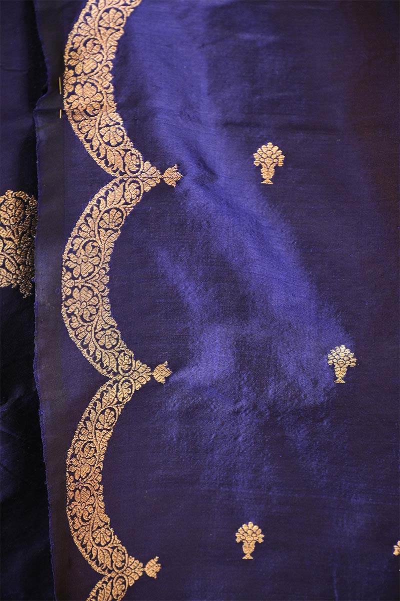 Blue Banarasi Salwar Suit Set with Gold Zari Motifs and Dupatta