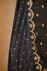 Black Banarasi Salwar Suit Set with Gold Zari Motifs and Dupatta