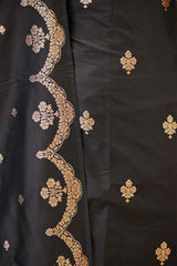 Black Banarasi Salwar Suit Set with Gold Zari Motifs and Dupatta