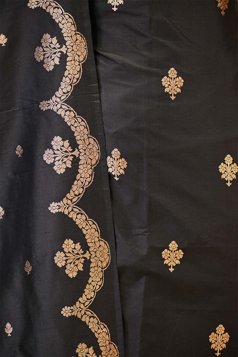 Black Banarasi Salwar Suit Set with Gold Zari Motifs and Dupatta