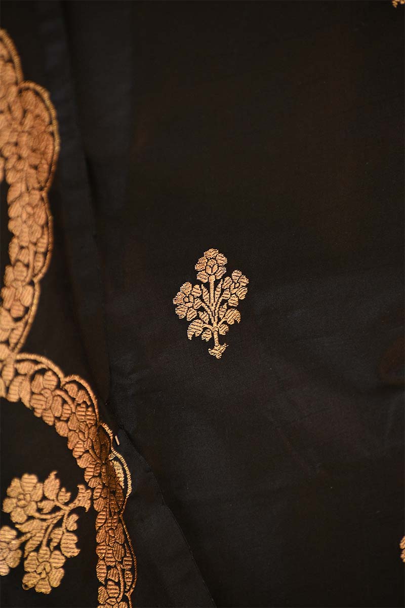 Black Banarasi Salwar Suit Set with Gold Zari Motifs and Dupatta